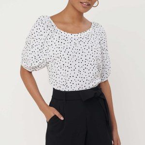 NWT LOFT Polka Dot Top w/ Puffed Sleeve & Boatneck